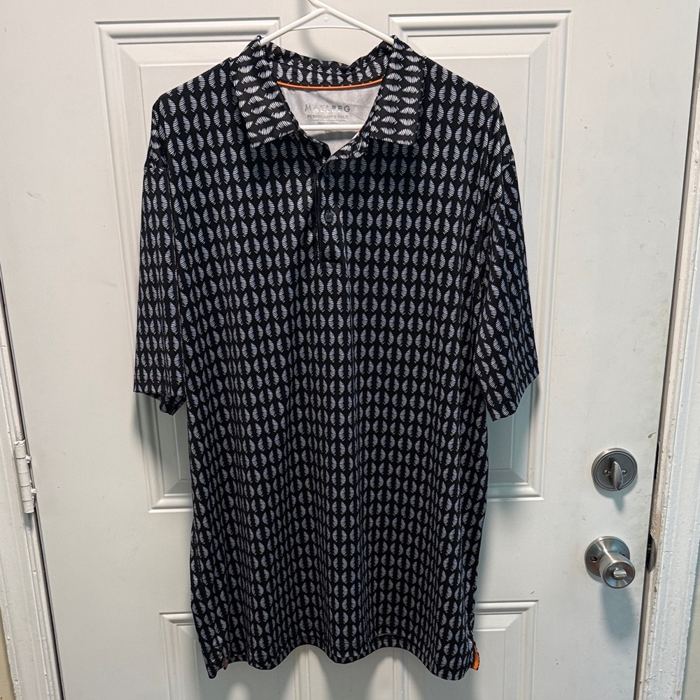 Men's Navy and White Pattern Polo Shirt